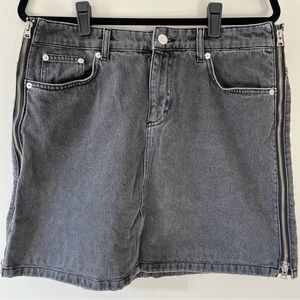 French Connection Side Zip Black Denim Moto Rocker Mini Skirt